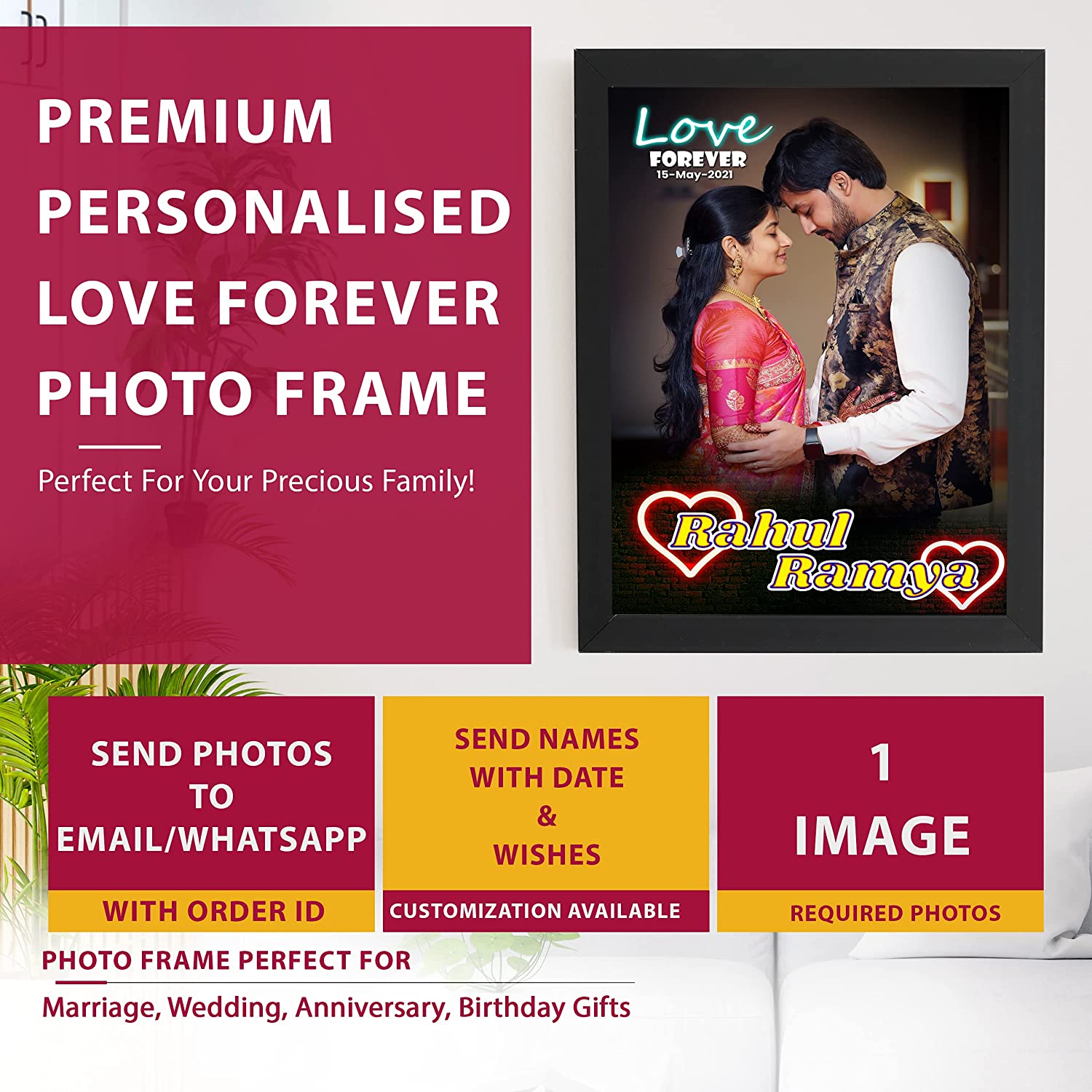 IT SOLUTION Customize photo frame 14×20 inch Anniversary Gift For Couple -  Natural Art Couple Photo Frame Gifts Photo Frame With Photo Upload  Tabletop, Multi Engineered Wood